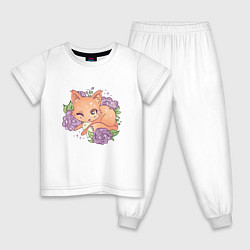 Пижама хлопковая детская Японская кавайная лисичка, цвет: белый
