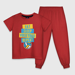 Пижама хлопковая детская Еда, сон, волейбол, цвет: красный