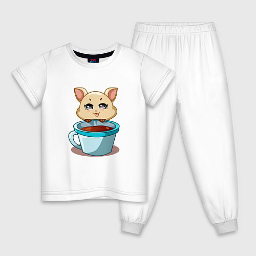 Детская пижама Котик с кружкой кофе / Белый – фото 1