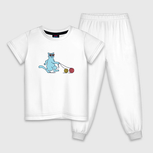 Детская пижама Котик на прогулке / Белый – фото 1