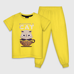 Пижама хлопковая детская Кофе и Кот, цвет: желтый