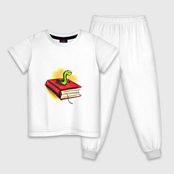Пижама хлопковая детская Книжный червь, цвет: белый