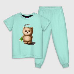 Пижама хлопковая детская Медведь, цвет: мятный