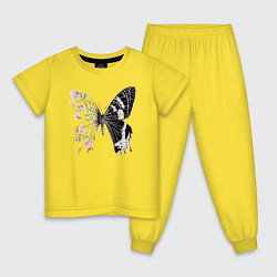 Пижама хлопковая детская Бабочка и цветы, цвет: желтый