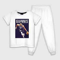 Пижама хлопковая детская Giannis - Bucks, цвет: белый