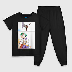 Пижама хлопковая детская Дневник поездки в Иокогаму, цвет: черный