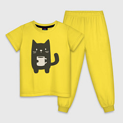 Пижама хлопковая детская Котик с кружкой, цвет: желтый