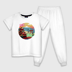 Пижама хлопковая детская Японский закат, цвет: белый