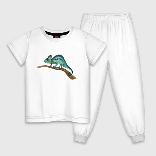 Детская пижама Зеленый хамелеон на ветке / Белый – фото 1
