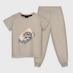 Пижама хлопковая детская Темная роза - абстракция, цвет: миндальный