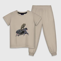 Пижама хлопковая детская Стая волков, цвет: миндальный