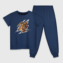 Пижама хлопковая детская Тигр, цвет: тёмно-синий