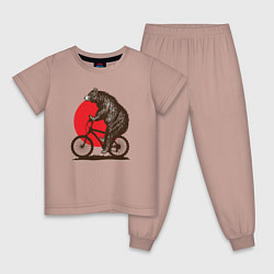 Пижама хлопковая детская Медведь на велосиеде, цвет: пыльно-розовый
