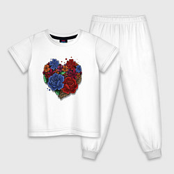 Пижама хлопковая детская Цветочное сердце, цвет: белый