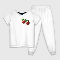 Пижама хлопковая детская Вишенки, цвет: белый