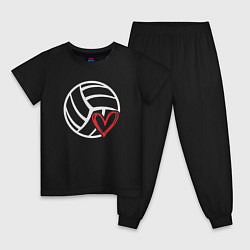 Пижама хлопковая детская Love Volleyball, цвет: черный