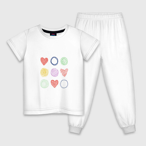 Детская пижама Цветные сердца и круги / Белый – фото 1