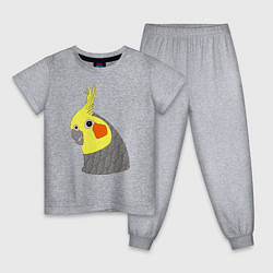 Пижама хлопковая детская Попугай корелла портрет, цвет: меланж