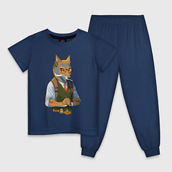 Пижама хлопковая детская Волк-детектив, цвет: тёмно-синий