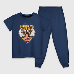 Пижама хлопковая детская Крутой Тигр, цвет: тёмно-синий