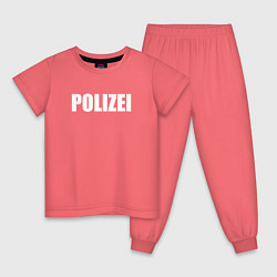Пижама хлопковая детская POLIZEI Полиция Надпись Белая, цвет: коралловый
