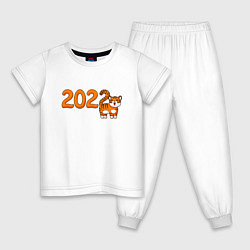 Пижама хлопковая детская 2022 - Год Тигра, цвет: белый