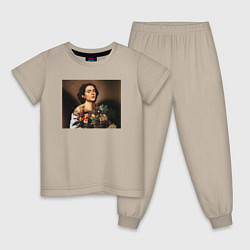 Пижама хлопковая детская Тимоти Шаламе картина корзина с фруктами Timothee, цвет: миндальный