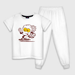 Пижама хлопковая детская Яичница на скейте, цвет: белый