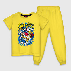 Пижама хлопковая детская Девушка в руках акулы, цвет: желтый