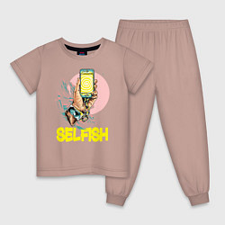 Пижама хлопковая детская Рука с телефоном, цвет: пыльно-розовый