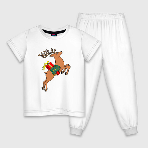Детская пижама Новогодний олень с подарком / Белый – фото 1