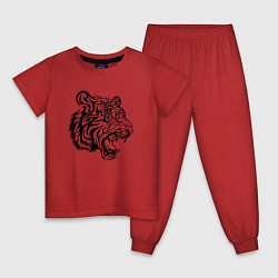 Пижама хлопковая детская Голова тигра тату, цвет: красный