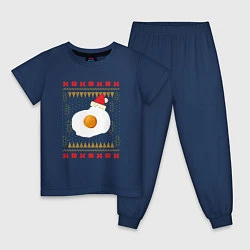Пижама хлопковая детская Рождественский свитер Кот-яичница, цвет: тёмно-синий