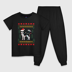 Пижама хлопковая детская Рождественский свитер Хаски, цвет: черный