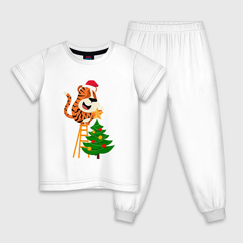 Детская пижама Тигр украшает елку 2022 / Белый – фото 1