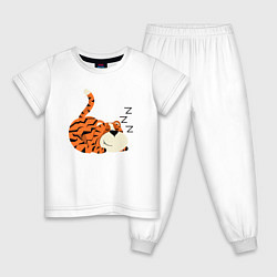 Пижама хлопковая детская Спящий тигренок, цвет: белый