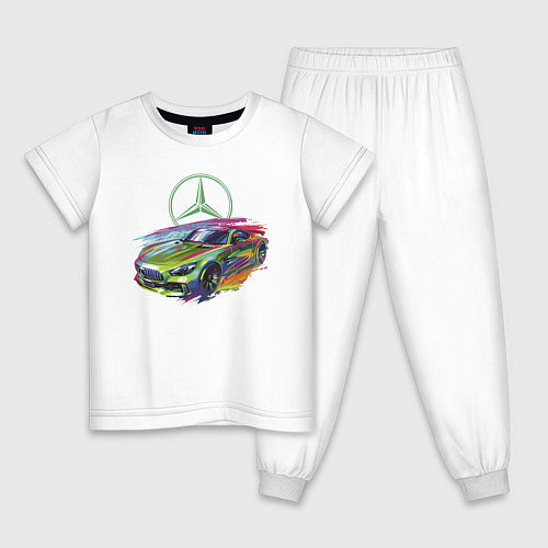 Детская пижама Mercedes V8 Biturbo motorsport - sketch / Белый – фото 1