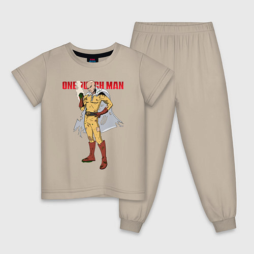 Детская пижама Сайтама в ободранном костюме One Punch-Man / Миндальный – фото 1