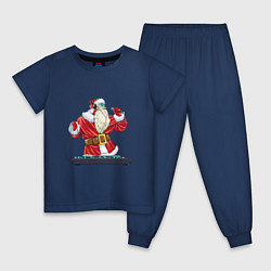 Пижама хлопковая детская Санта музыкант, цвет: тёмно-синий