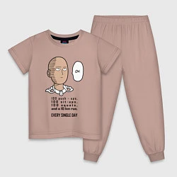 Пижама хлопковая детская Список тренировки Сайтама One Punch-Man, цвет: пыльно-розовый