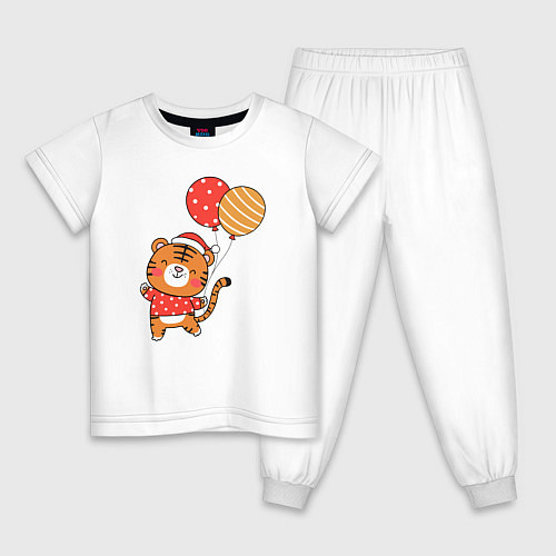 Детская пижама Тигренок с шариками / Белый – фото 1