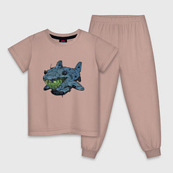 Пижама хлопковая детская Жаба - капитан подводной лодки, цвет: пыльно-розовый