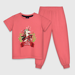 Пижама хлопковая детская Christmas Unicorn, цвет: коралловый