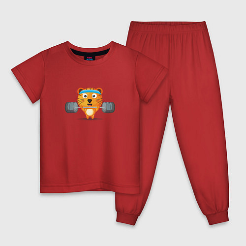 Детская пижама Тигр на спорте / Красный – фото 1