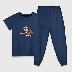 Пижама хлопковая детская Тигр в ярости, цвет: тёмно-синий