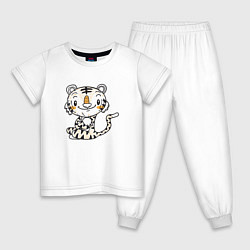 Пижама хлопковая детская Тигренок сидит в позе лотоса, цвет: белый