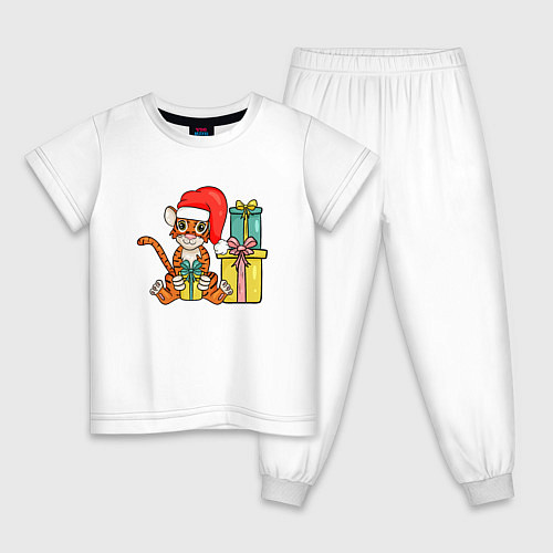 Детская пижама Тигренок с кучей подарков / Белый – фото 1
