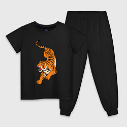 Пижама хлопковая детская Агрессивный коварный тигр, цвет: черный