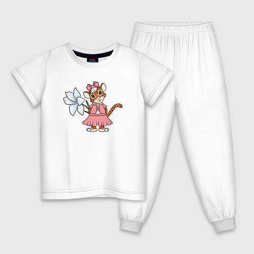 Детская пижама Тигрица с цветком / Белый – фото 1