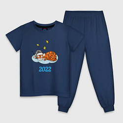 Пижама хлопковая детская Спящий тигр 2022, цвет: тёмно-синий